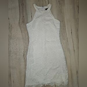 Rue21 Women's White Lace Halter Mini Dress Floral Cutout Overlay Fitted Bodycon